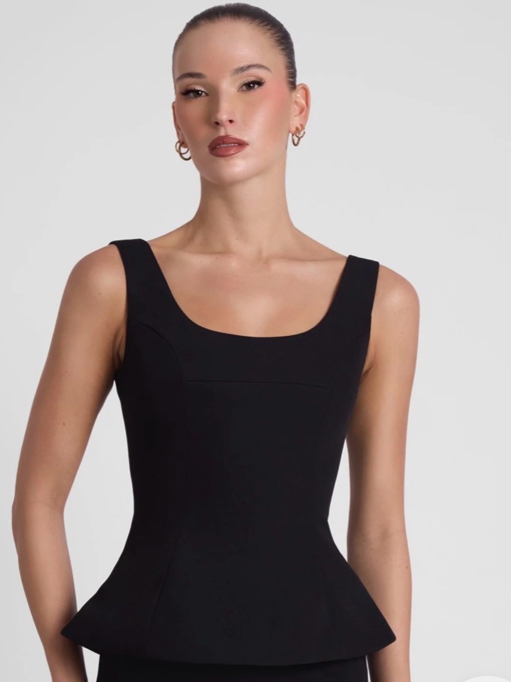 Black Square-Neck Peplum Tank Top - Women #215